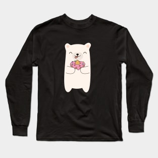 Cute Polar Bear Eating A Donut T-Shirt Long Sleeve T-Shirt